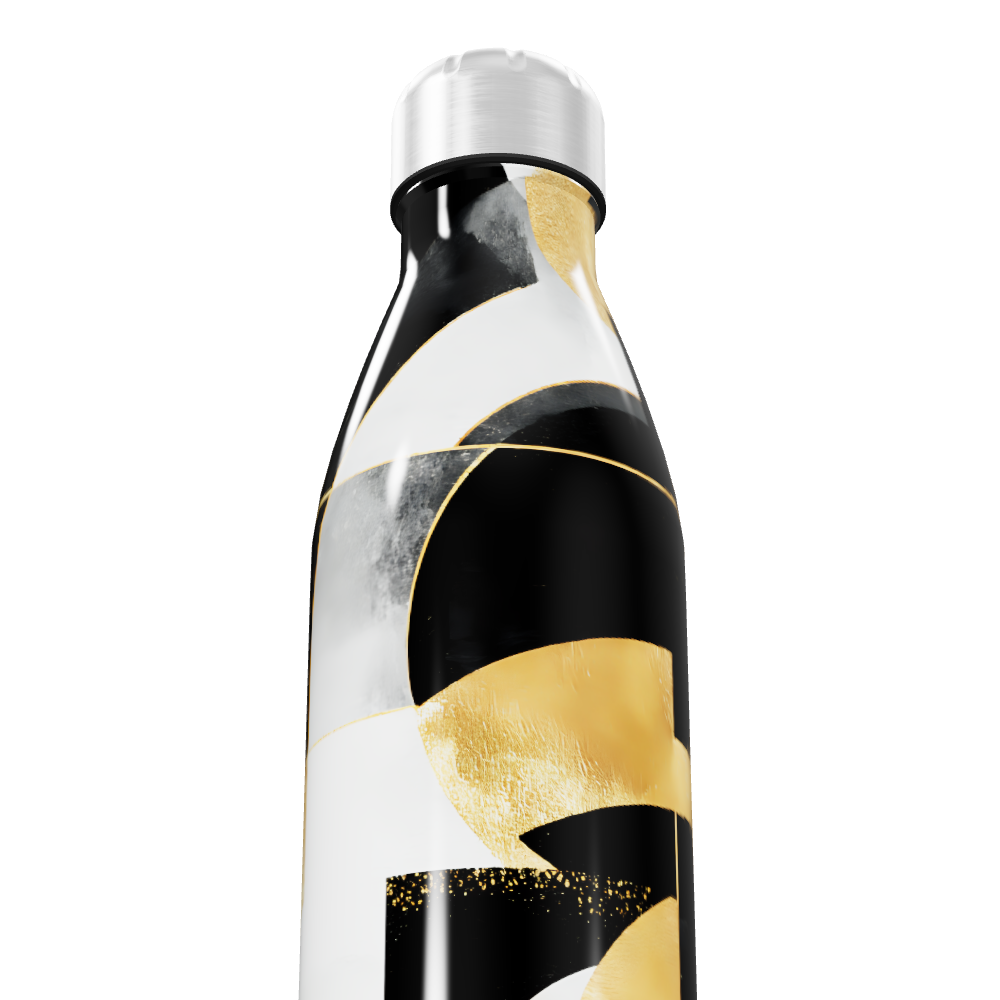 Garrafa Inox - Estampa Abstrata Preto e Dourado