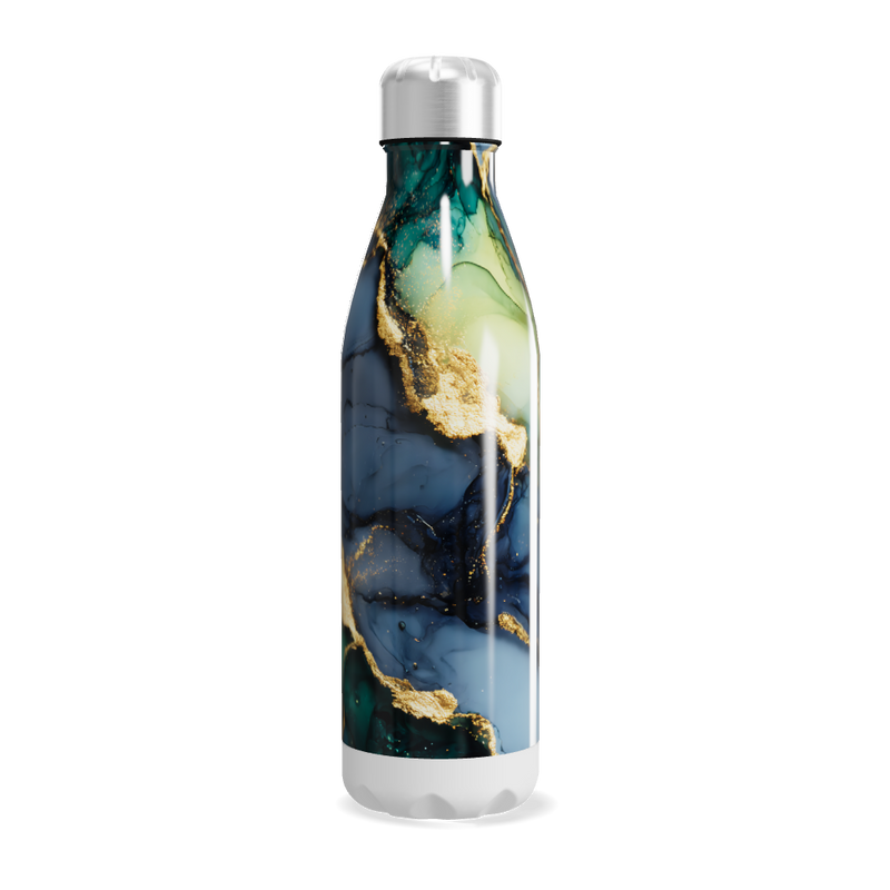 Garrafa Inox - Estampa Mármore Verde Azul