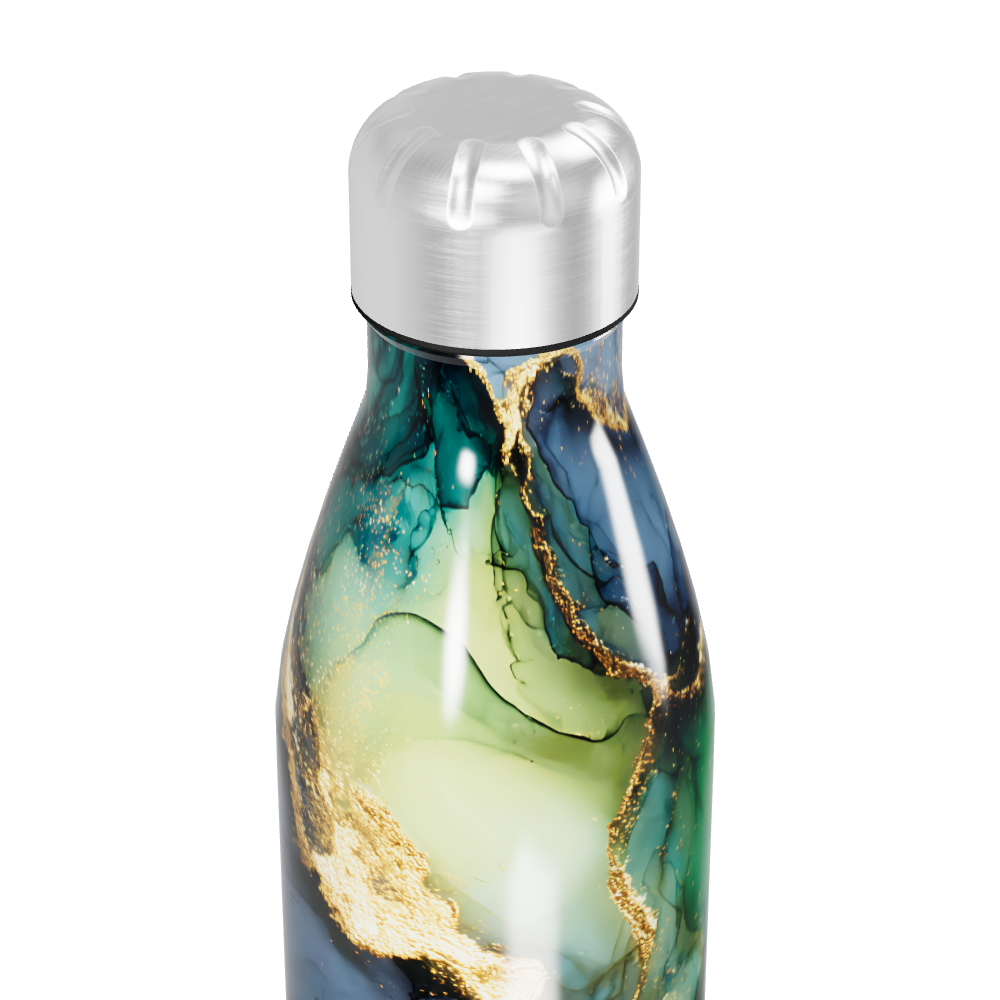 Garrafa Inox - Estampa Mármore Verde Azul