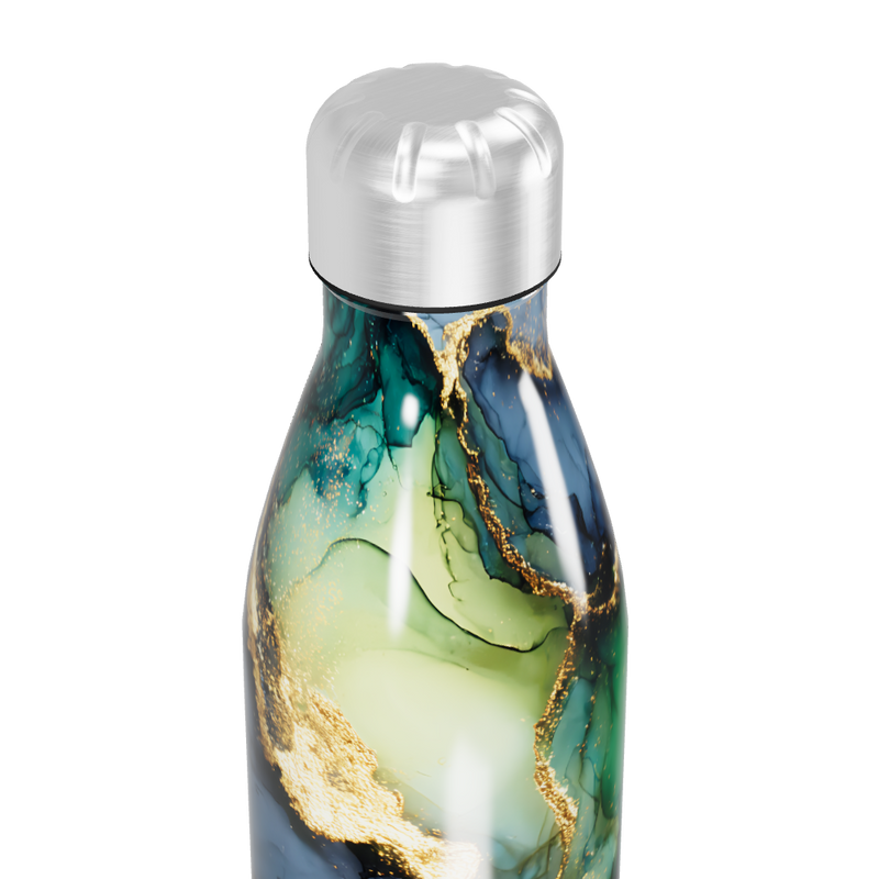 Garrafa Inox - Estampa Mármore Verde Azul