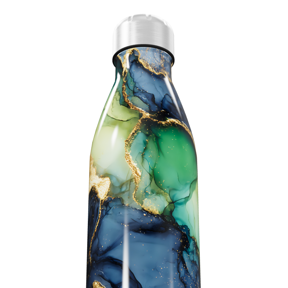 Garrafa Inox - Estampa Mármore Verde Azul