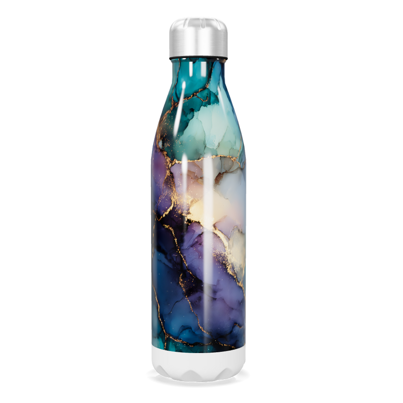 Garrafa Inox - Azul Mármore com Detalhes Dourados
