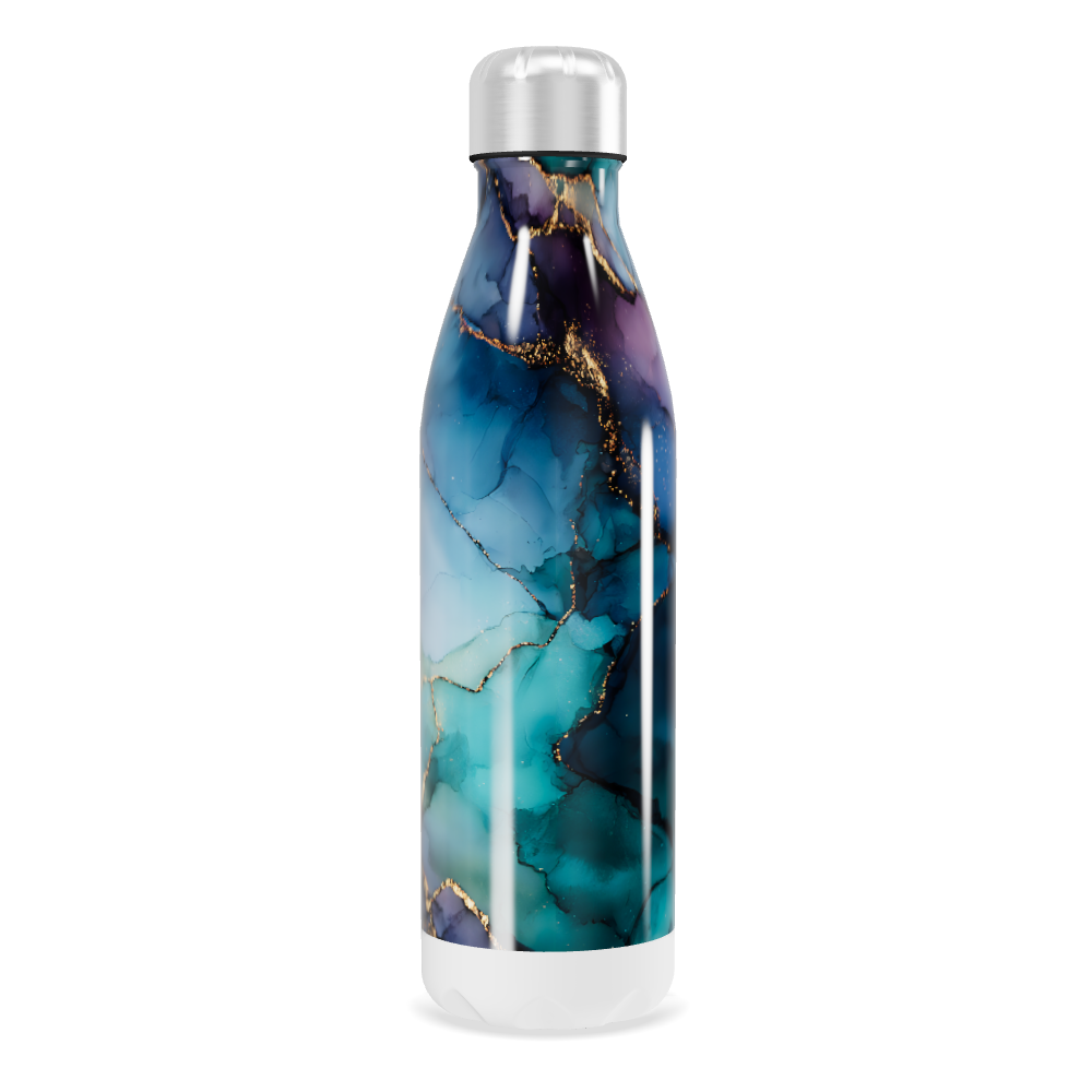 Garrafa Inox - Azul Mármore com Detalhes Dourados