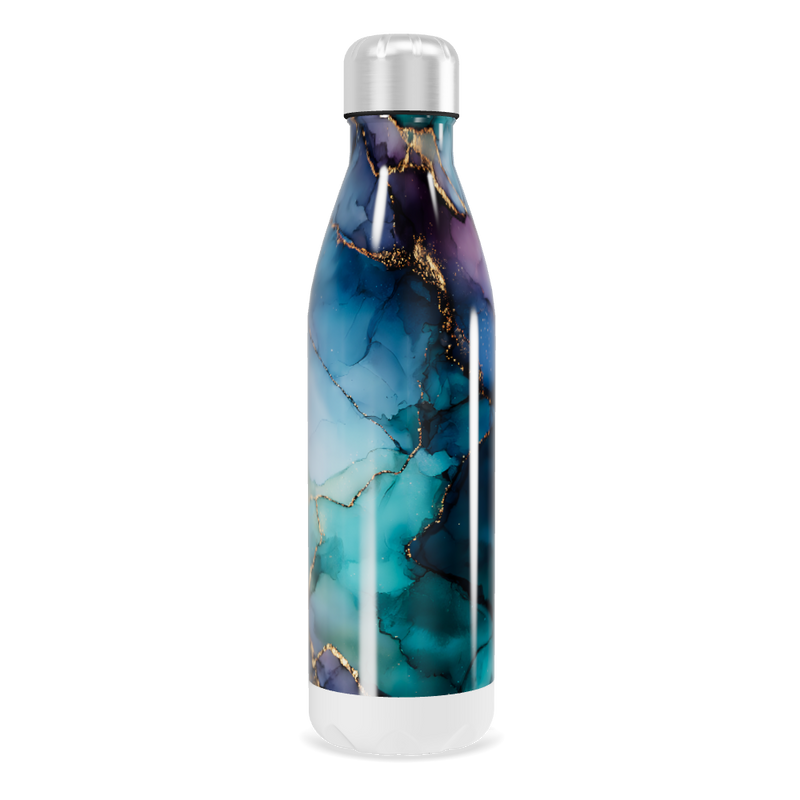 Garrafa Inox - Azul Mármore com Detalhes Dourados