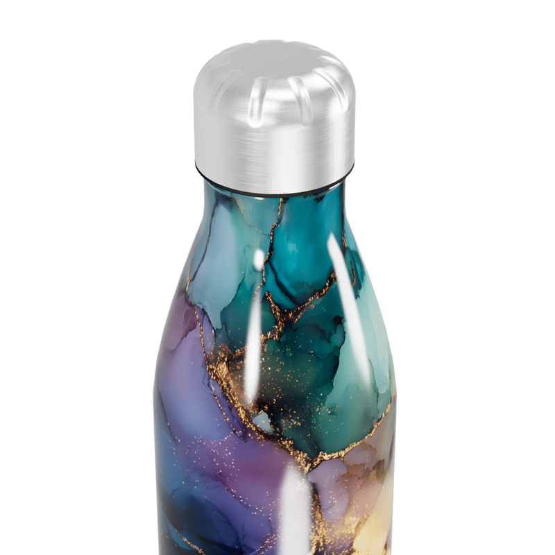 Garrafa Inox - Azul Mármore com Detalhes Dourados