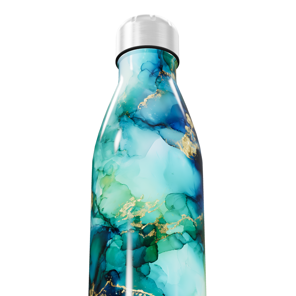 Garrafa Inox - Estampa Mármore Azul