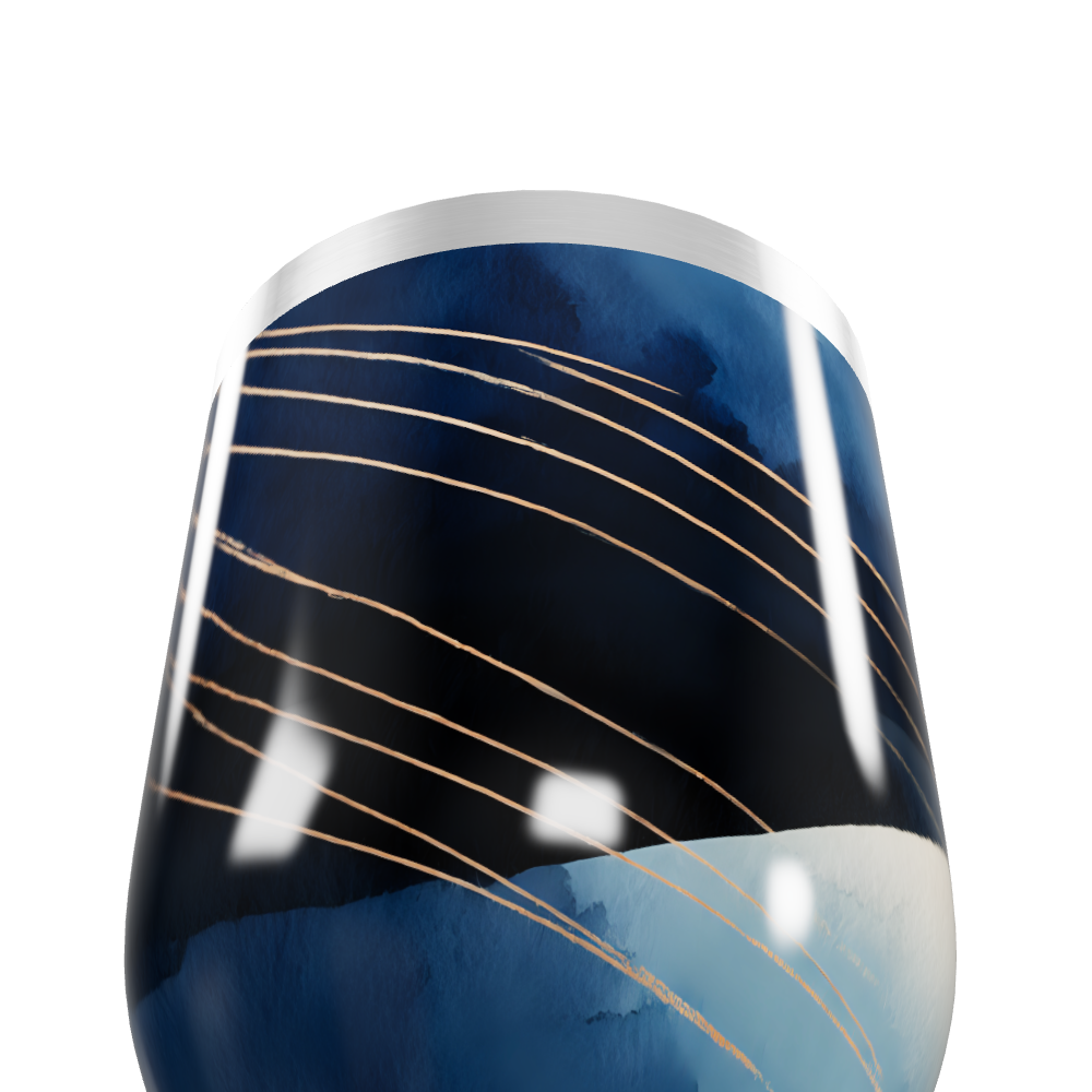 Copo Térmico Slim - Azul com Linhas Douradas