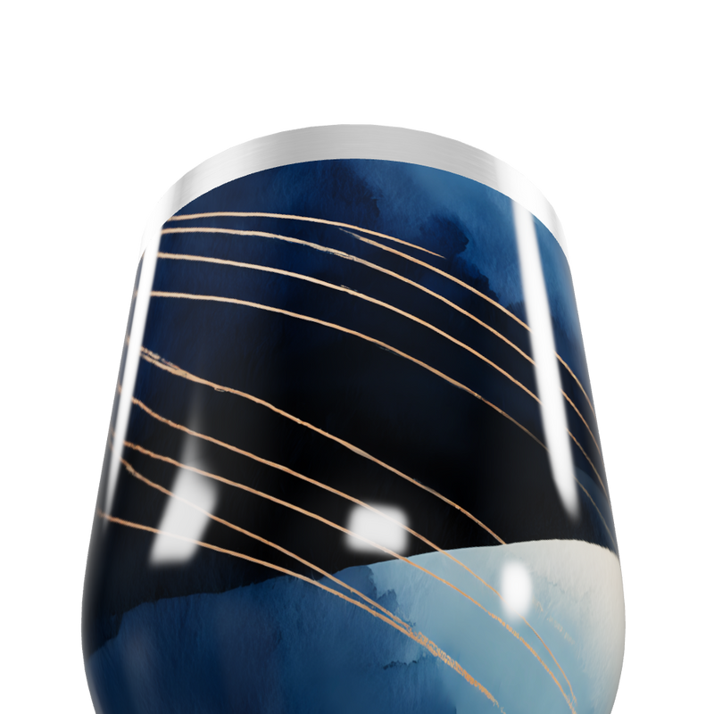 Copo Térmico Slim - Azul com Linhas Douradas