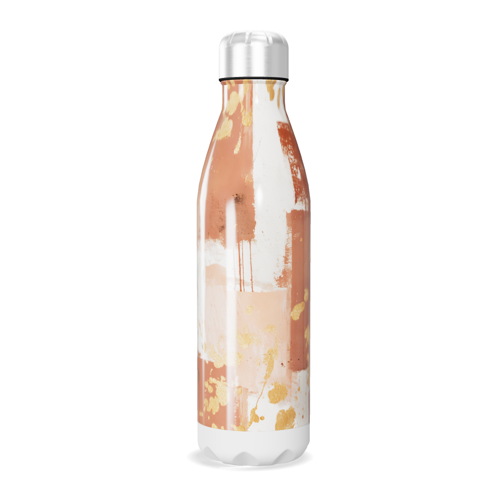 Garrafa Inox - Estampa Abstrata Bege e Dourado