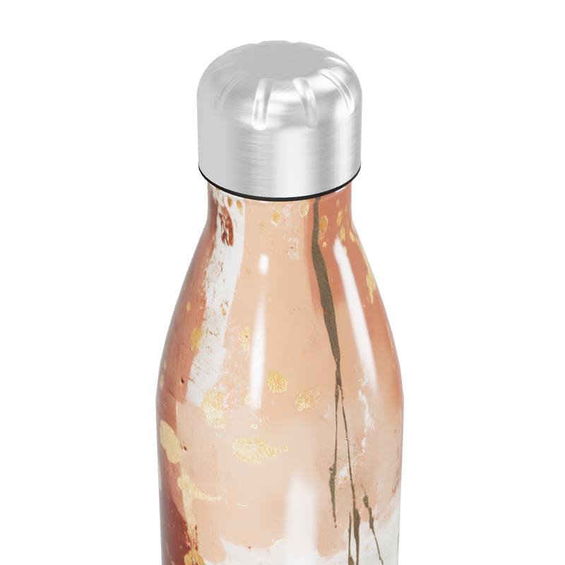Garrafa Inox - Estampa Abstrata Bege e Dourado