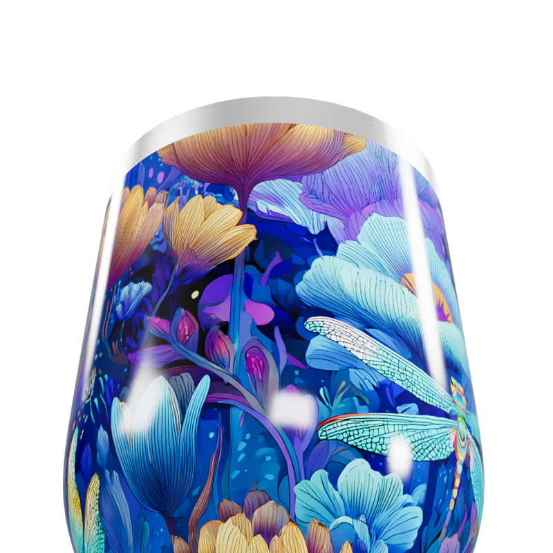 Copo Térmico Slim - Floral Azul Inox