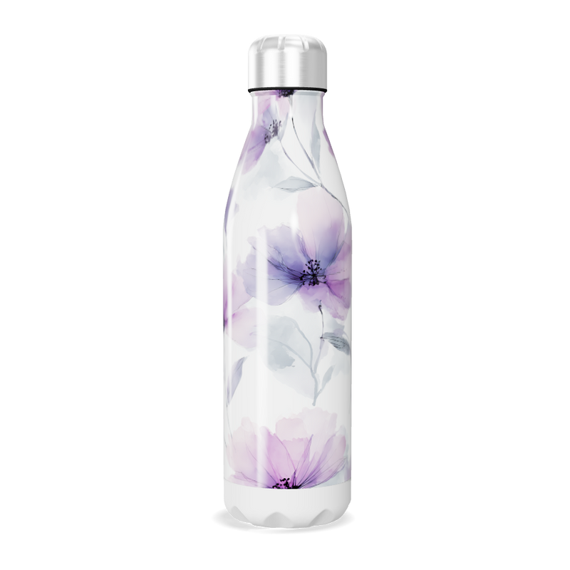 Garrafa Inox - Floral Roxo Branco