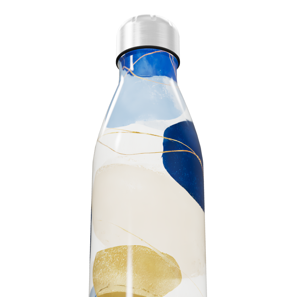 Garrafa Inox - Estampa Abstrata Azul e Dourada
