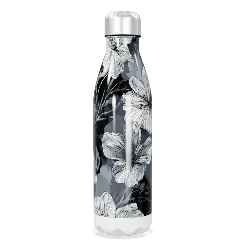 Garrafa Inox - Floral Preto e Branco