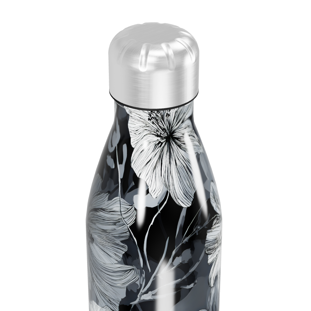 Garrafa Inox - Floral Preto e Branco