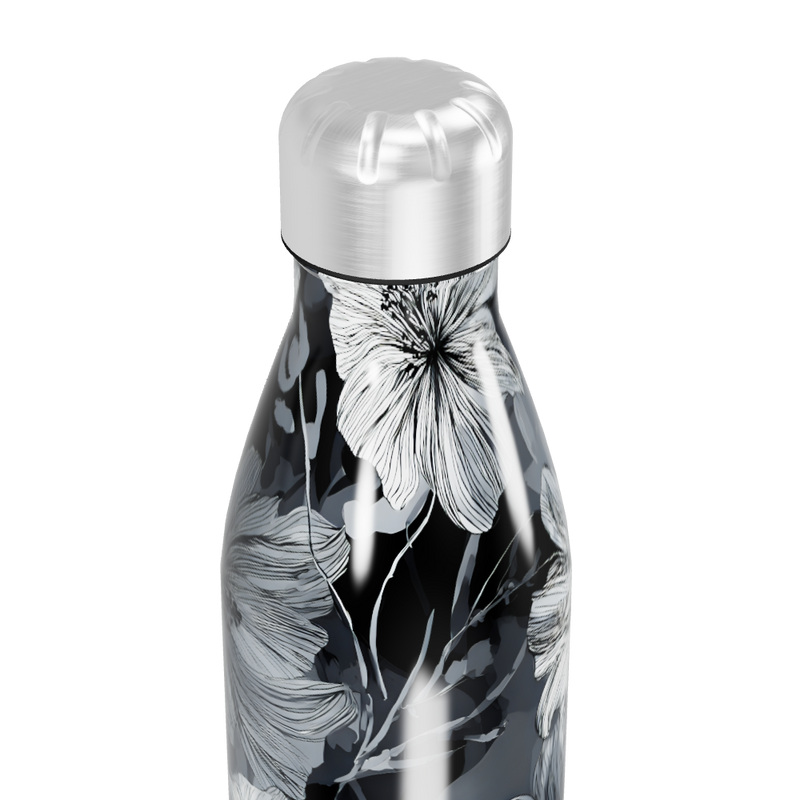 Garrafa Inox - Floral Preto e Branco