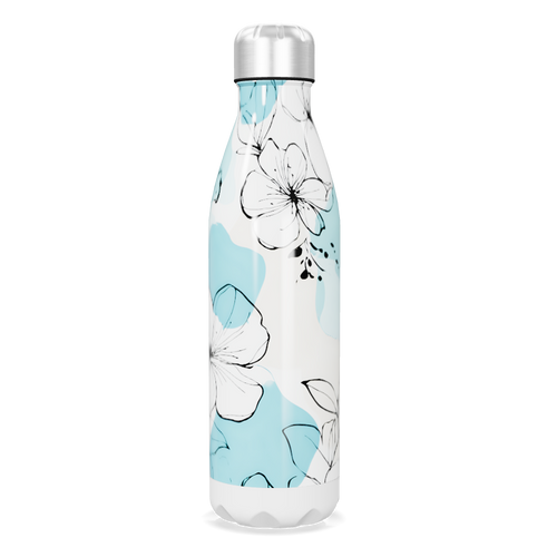 Garrafa Inox - Flores Azul e Branca