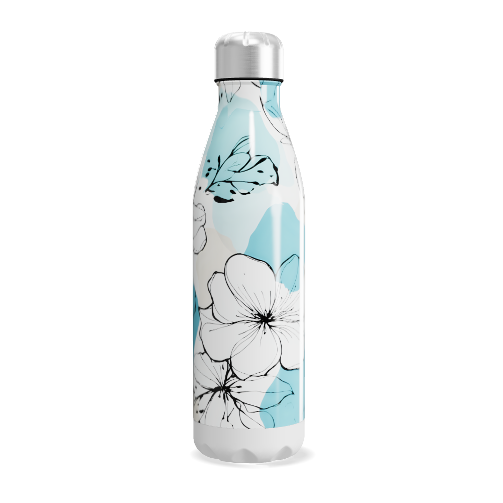 Garrafa Inox - Flores Azul e Branca