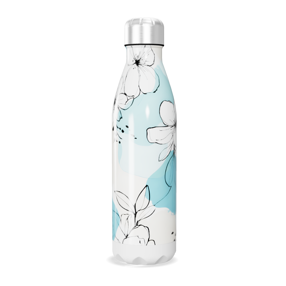 Garrafa Inox - Flores Azul e Branca