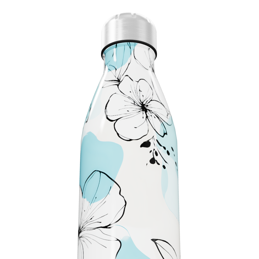 Garrafa Inox - Flores Azul e Branca