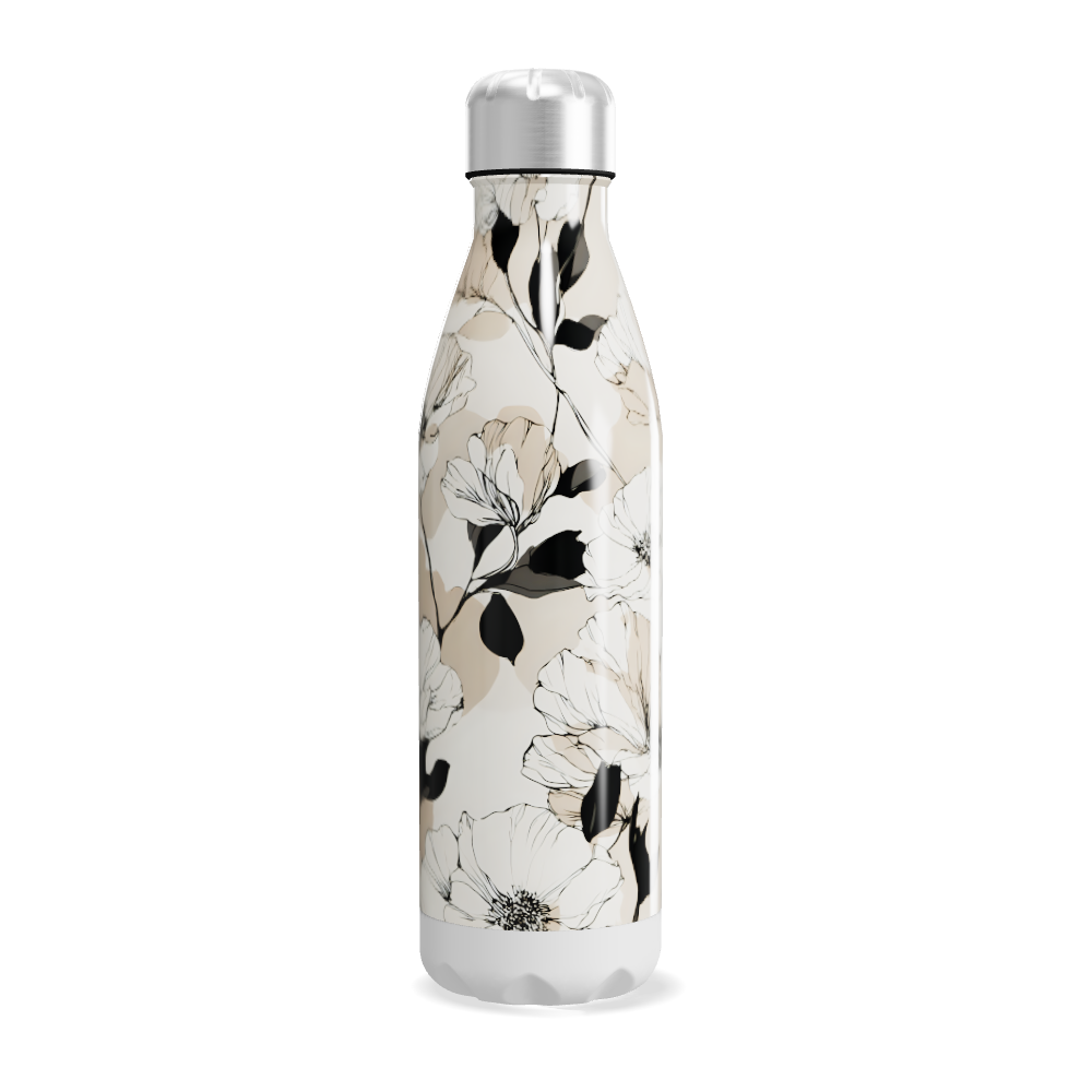 Garrafa Inox - Floral Bege e Preto