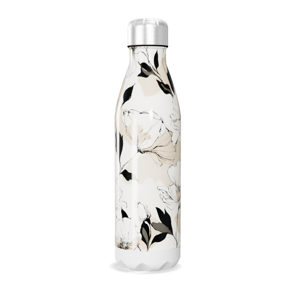 Garrafa Inox - Floral Bege e Preto