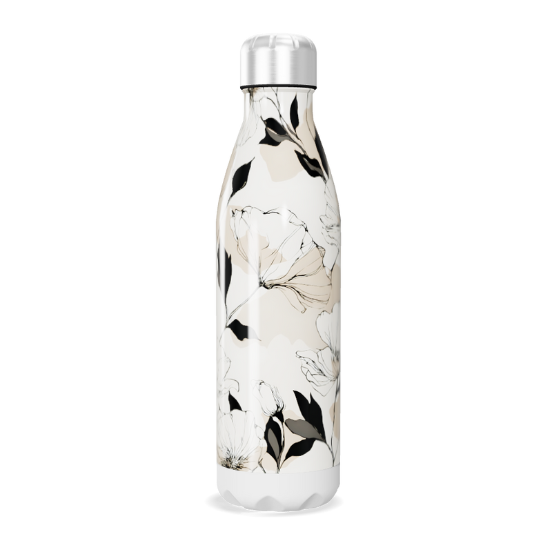 Garrafa Inox - Floral Bege e Preto