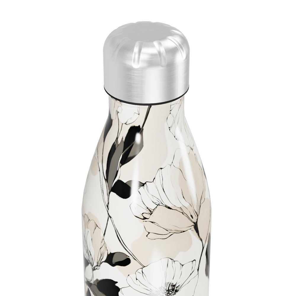 Garrafa Inox - Floral Bege e Preto
