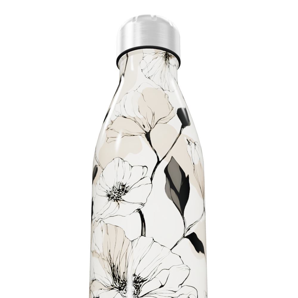 Garrafa Inox - Floral Bege e Preto