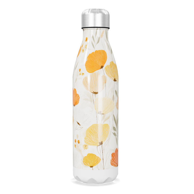 Garrafa Inox - Florais Laranja e Branco