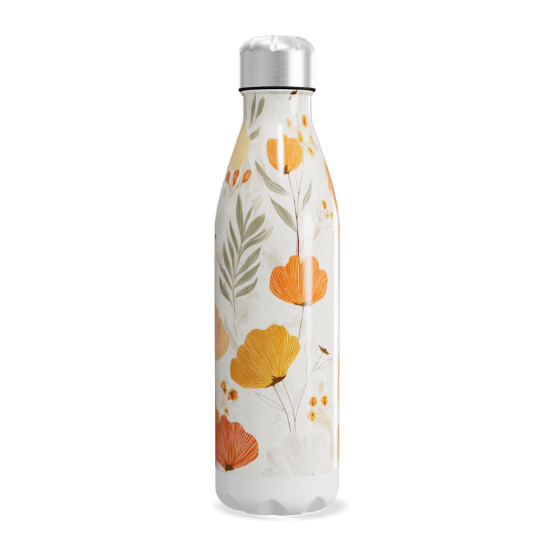 Garrafa Inox - Florais Laranja e Branco