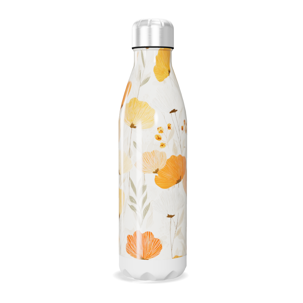 Garrafa Inox - Florais Laranja e Branco