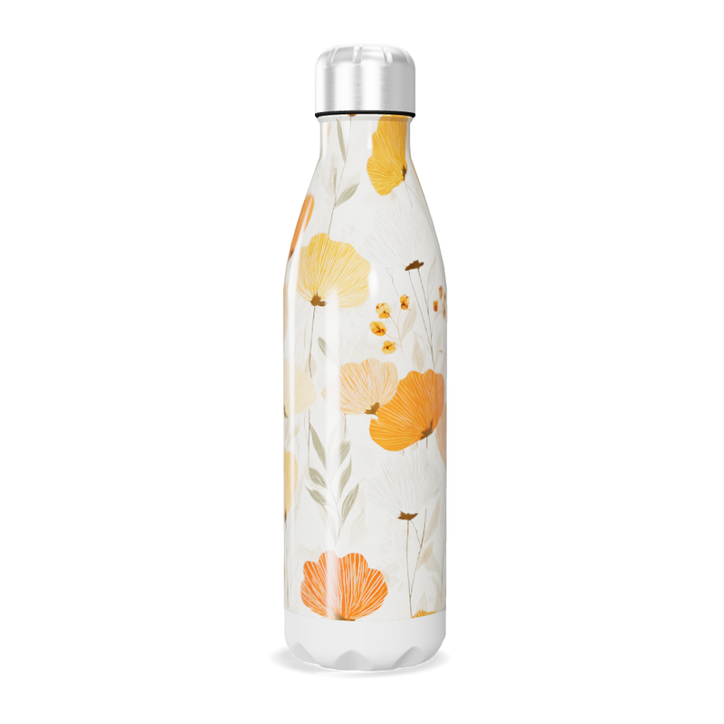 Garrafa Inox - Florais Laranja e Branco