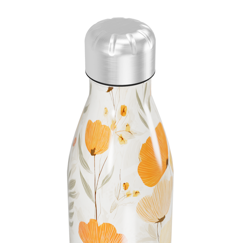 Garrafa Inox - Florais Laranja e Branco