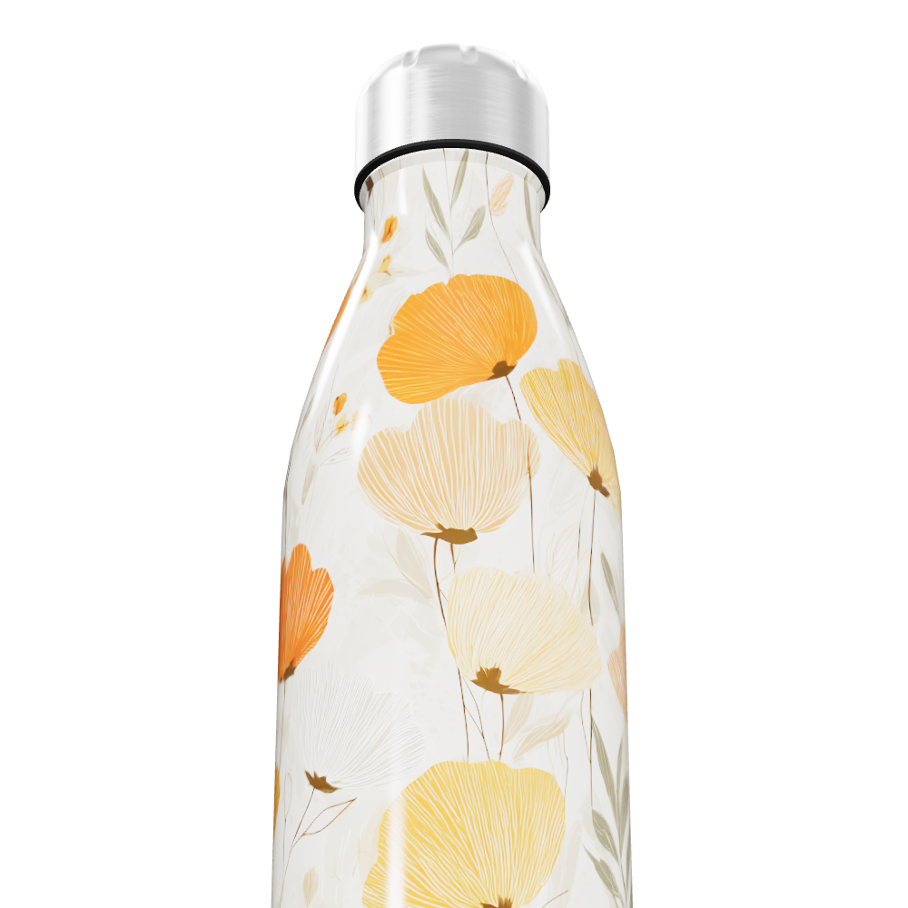 Garrafa Inox - Florais Laranja e Branco