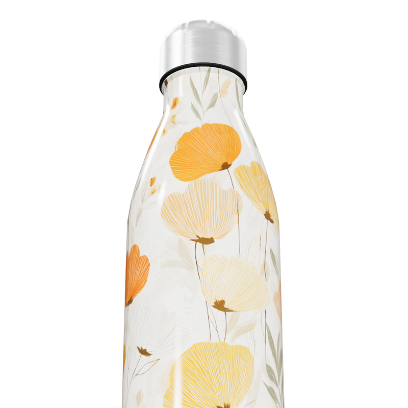 Garrafa Inox - Florais Laranja e Branco
