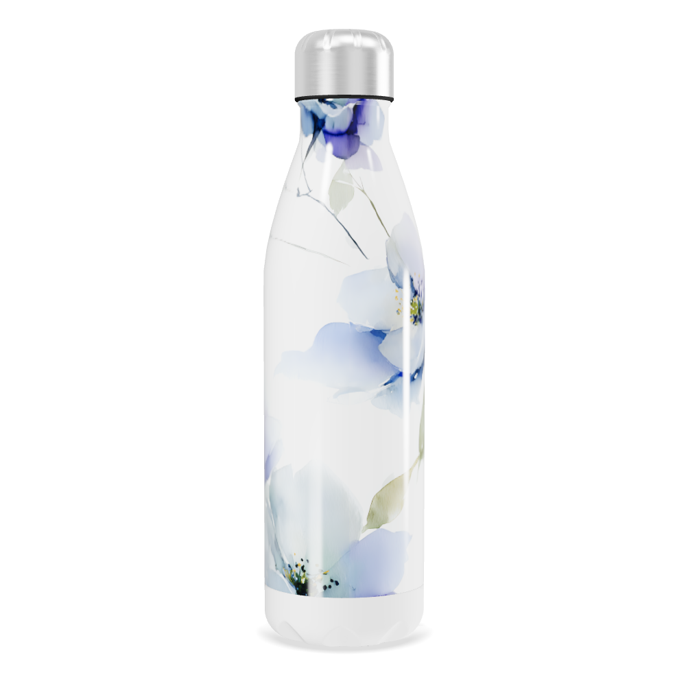 Garrafa Inox Flores Azul Branca