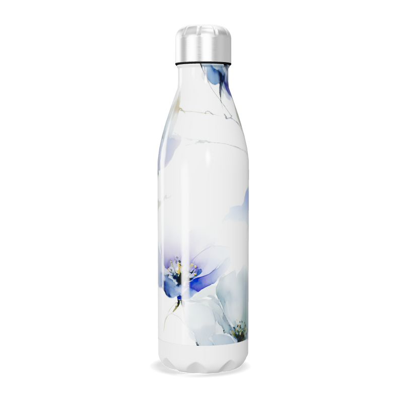 Garrafa Inox Flores Azul Branca