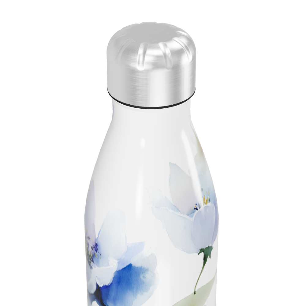 Garrafa Inox Flores Azul Branca
