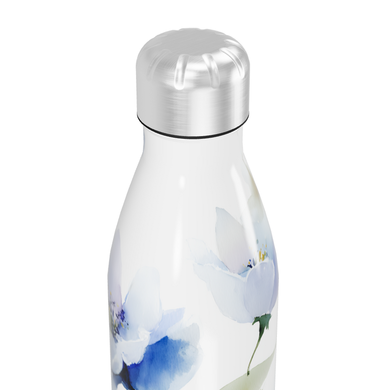 Garrafa Inox Flores Azul Branca