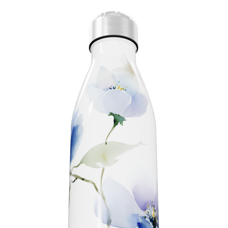 Garrafa Inox Flores Azul Branca