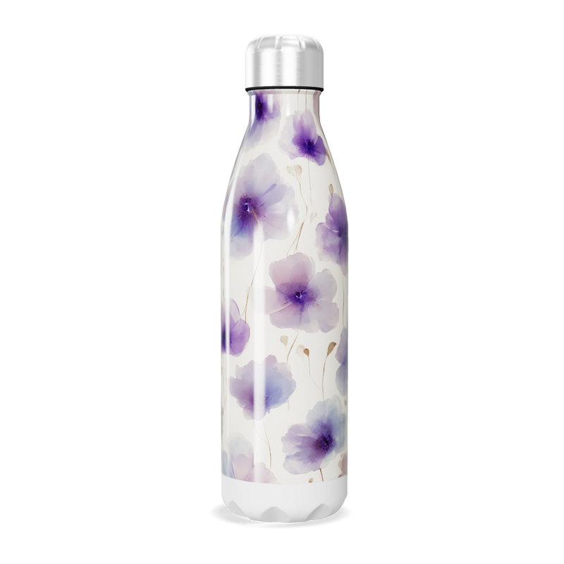 Garrafa Inox - Floral Roxo e Branco