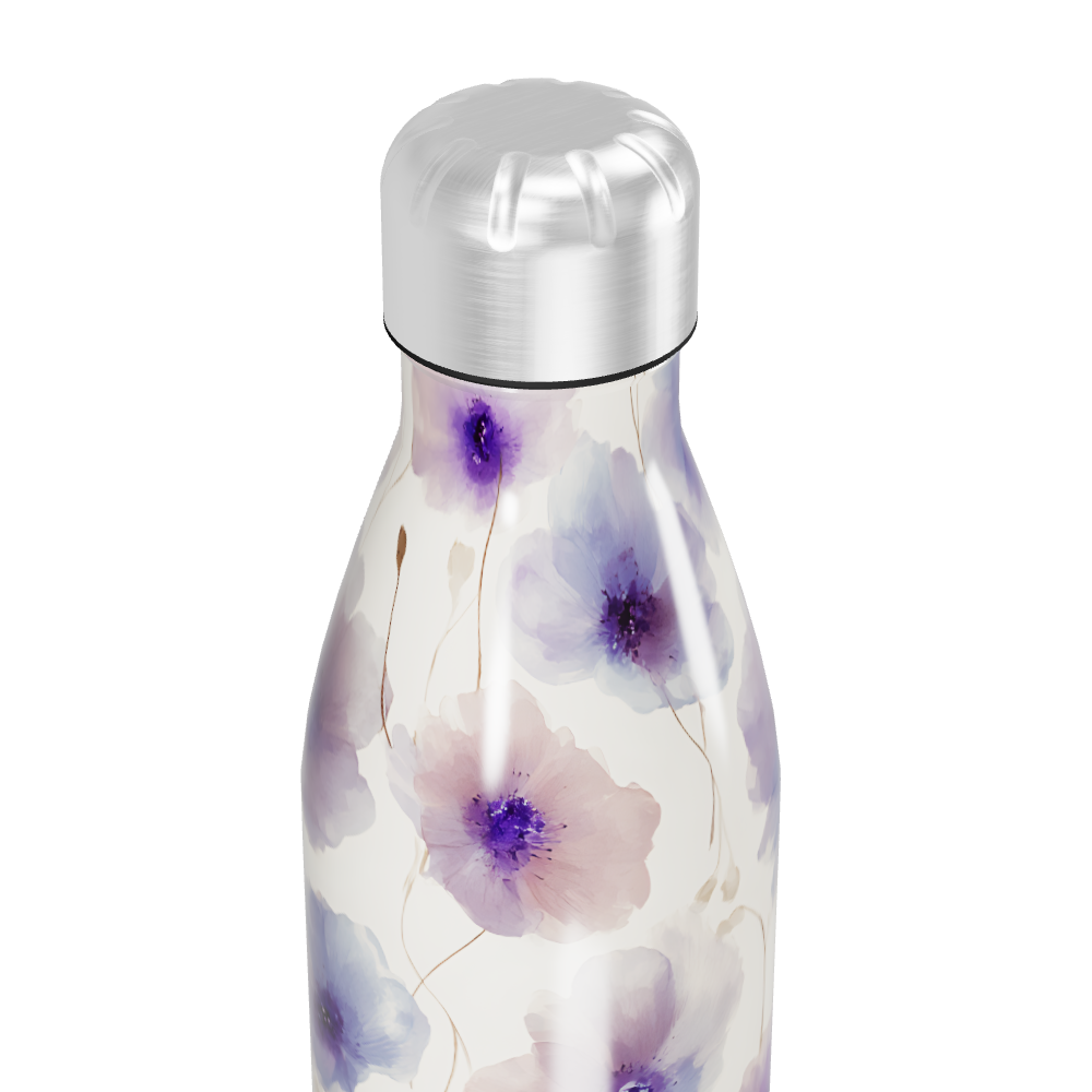 Garrafa Inox - Floral Roxo e Branco