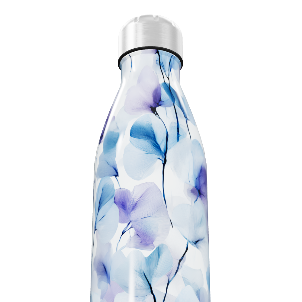 Garrafa Inox Flores Azul e Roxo