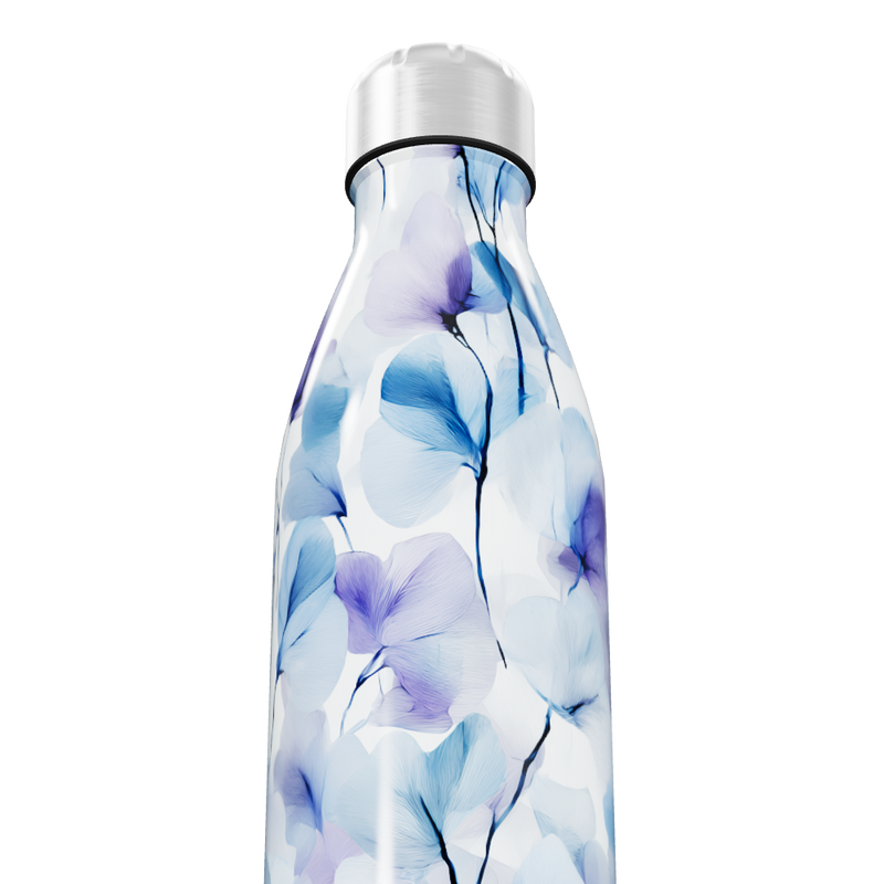 Garrafa Inox Flores Azul e Roxo