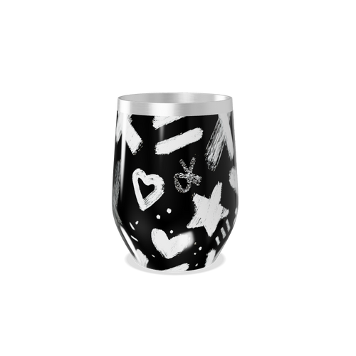 Copo Térmico Slim - Preto com Desenhos Brancos