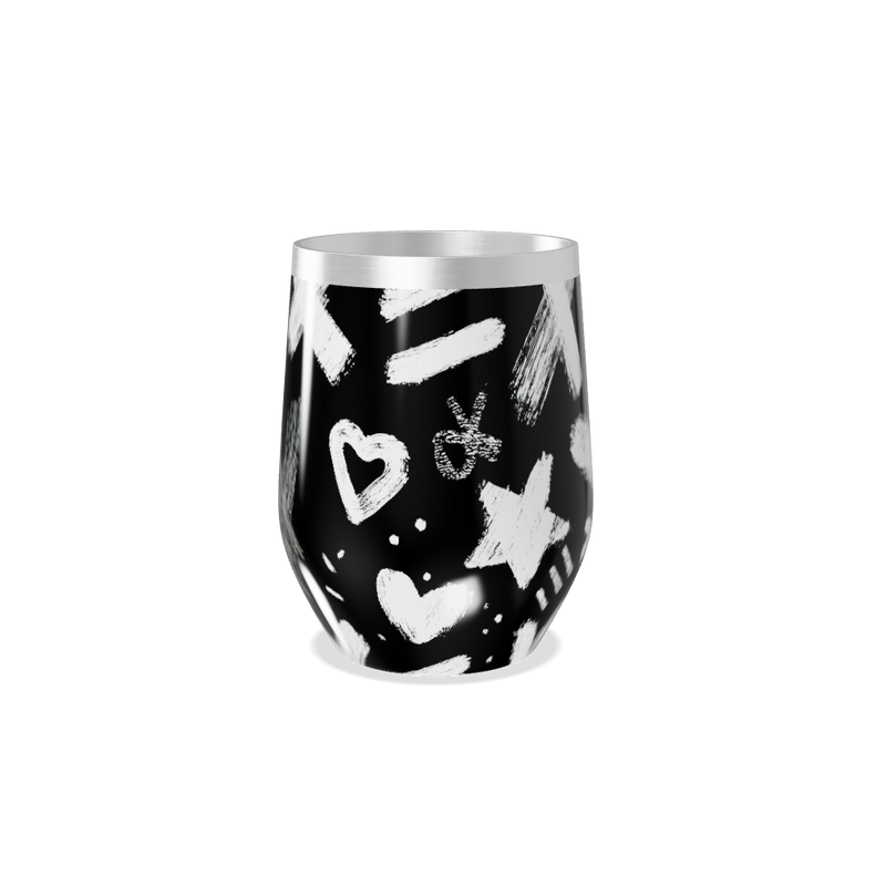 Copo Térmico Slim - Preto com Desenhos Brancos