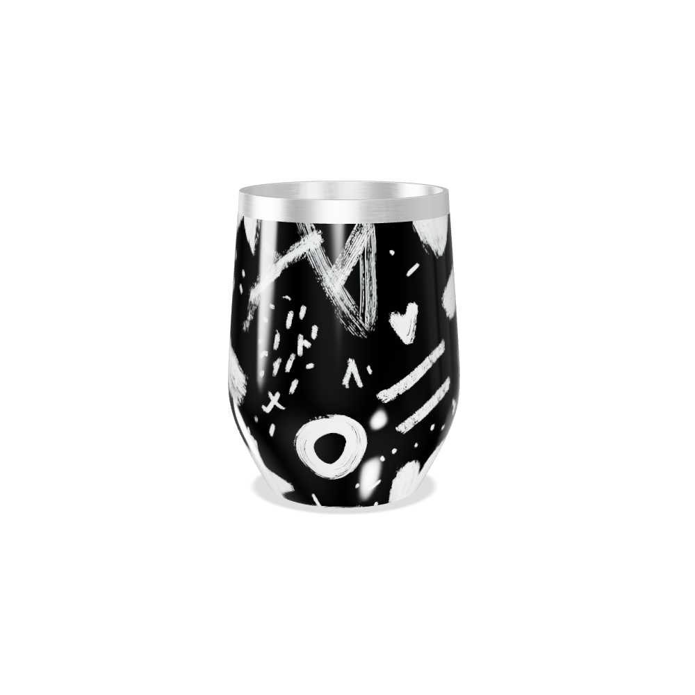Copo Térmico Slim - Preto com Desenhos Brancos