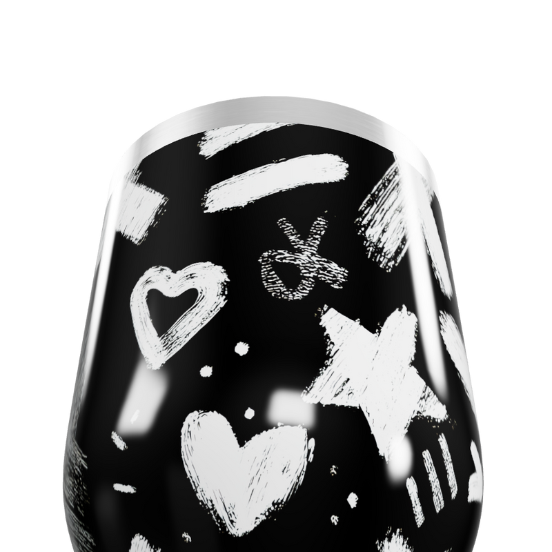 Copo Térmico Slim - Preto com Desenhos Brancos