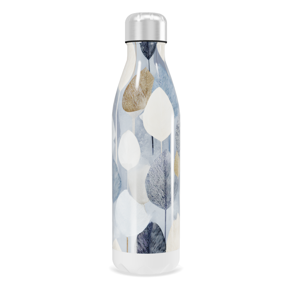 Garrafa Inox - Folhas Azul e Branco